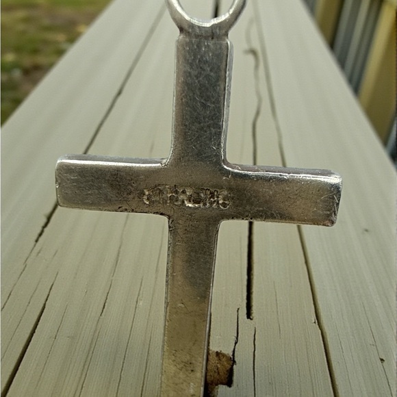 Turquoise Cross Pendant sterling silver vintage unisex 1.5 by 1inch wide - Picture 3 of 4